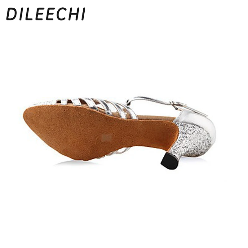 Обувь для бальных танцев DILEECHI серебристая блестящая из кожзаменителя Латинская