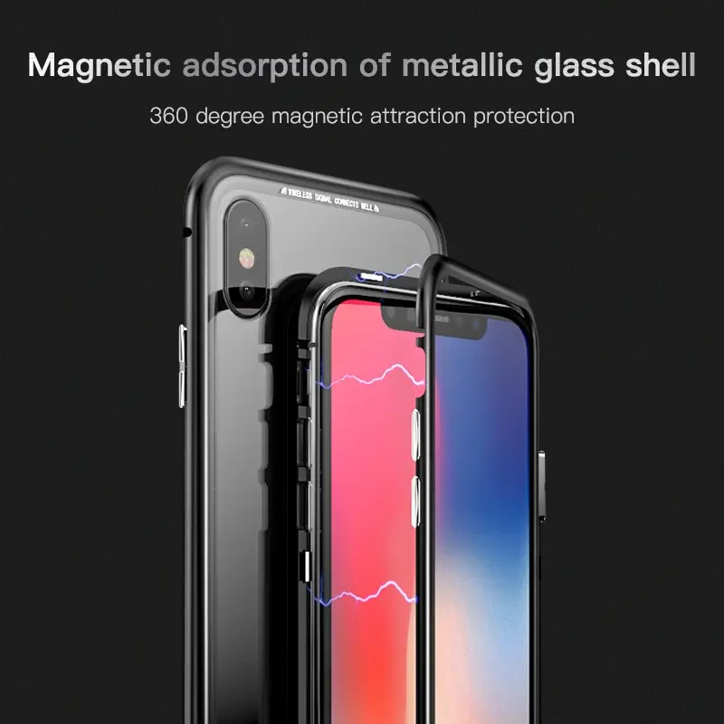 Магнитный адсорбционный чехол для iPhone X 7 8 Plus 6S 6 закаленное стекло задняя крышка
