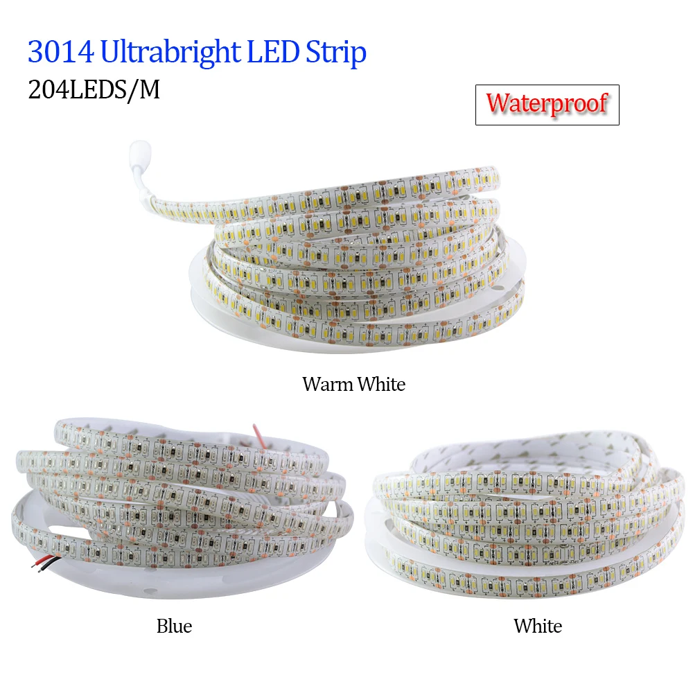 Суперъяркая Светодиодная лента 204 LED s /M 5M 3014 SMD DC 12V Водонепроницаемая гибкая