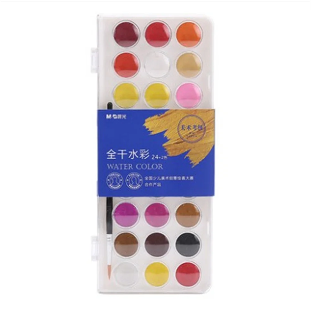 

18/24/36 Colors Solid Watercolor Paint + Brush Pen Set Tin Box Art Supply