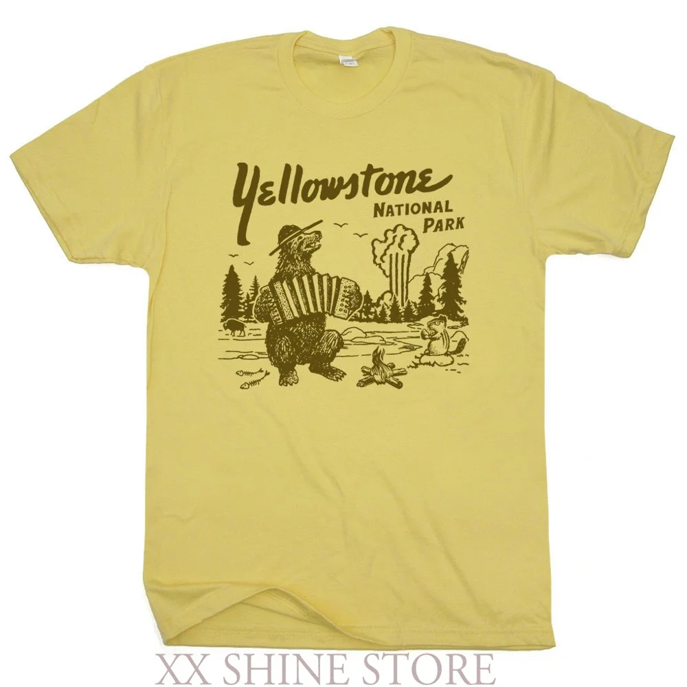 Желтая футболка Йеллоустоун национальный парк Вайоминг Grand Tetons Jackson Hole Cool Hiking Camp