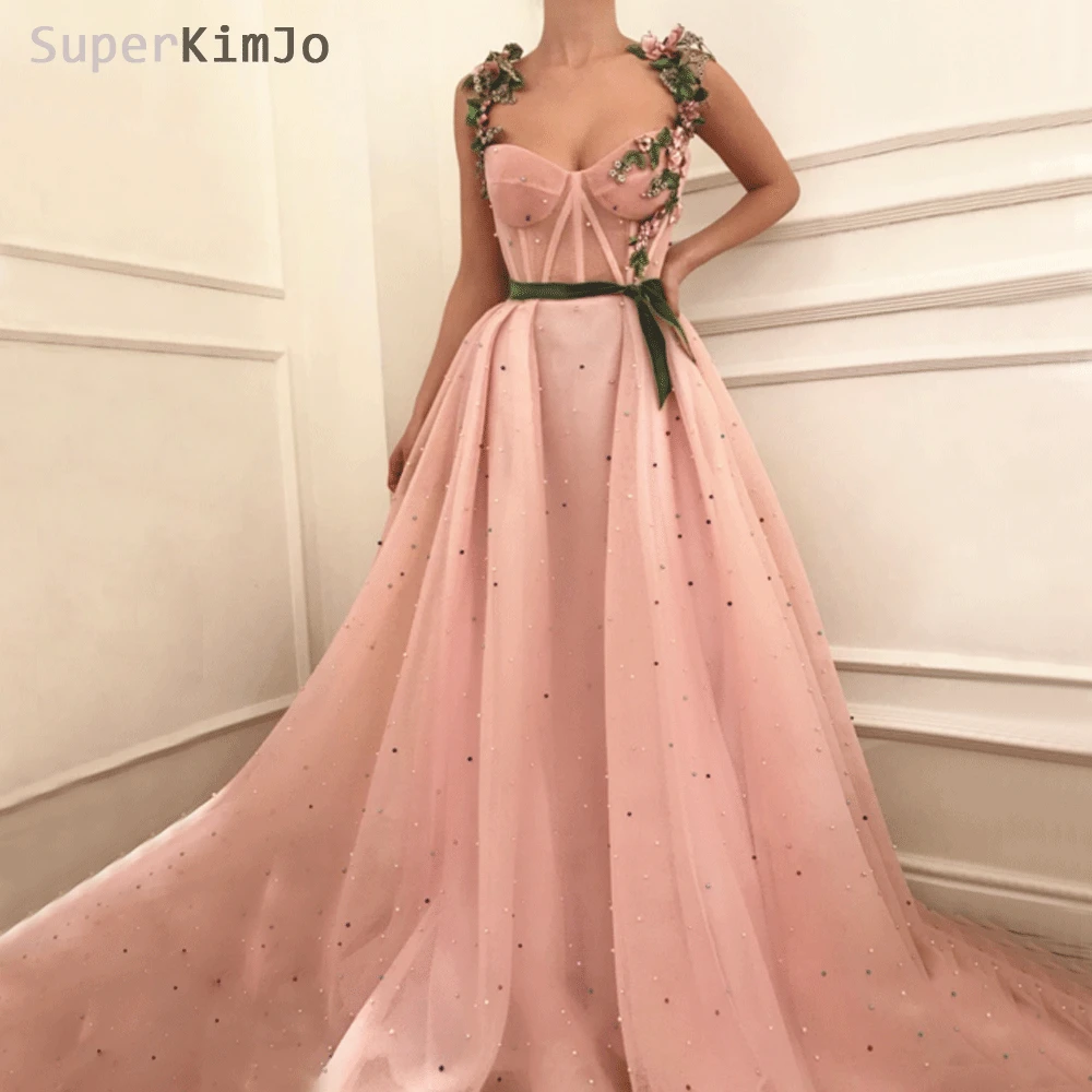 SuperKimJo Вышивка платья для выпускного вечера с цветами 2020 бисерное розовое
