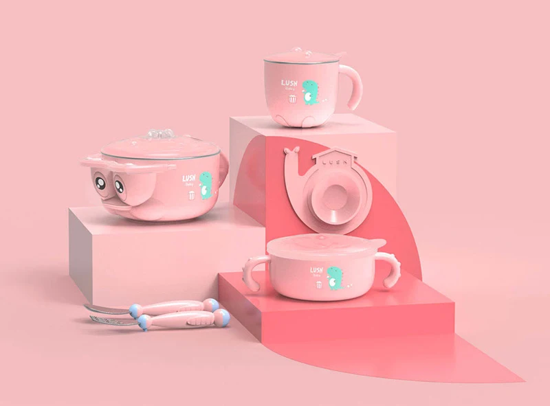 XIAOMI MIJIA/Детская водостойкая скатерть из нержавеющей стали, чаша для кормления, чашка с милым утеплителем, подарочный набор из 5 предметов