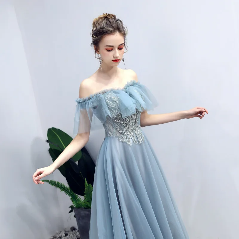 Ssyfashion новинка, вечернее платье, для банкета элегантный фон для фотосъемки с серо-голубой джемпер с аппликацией в виде Бисер длиной до пола официальная Вечеринка платья для женщин халат De
