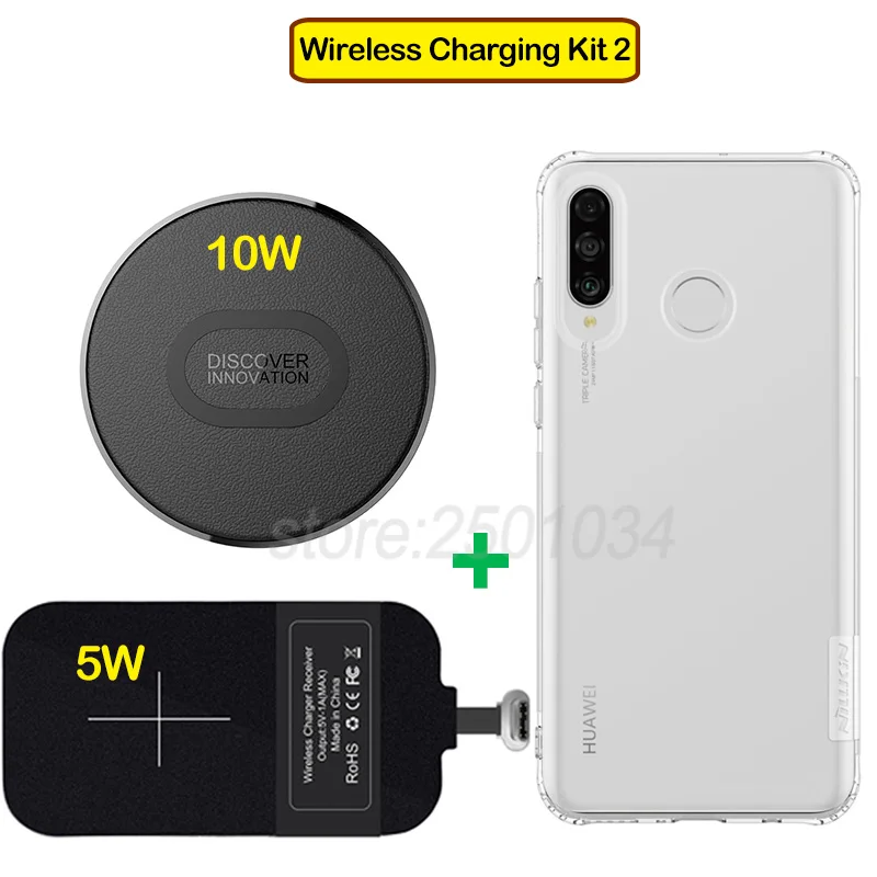 Charging Kit2 Nillkin для huawei P30 Lite Qi беспроводной зарядный комплект Беспроводное зарядное устройство+ type C зарядный приемник+ ТПУ чехол для huawei P30 Lite - Тип штекера: Charging Kit2