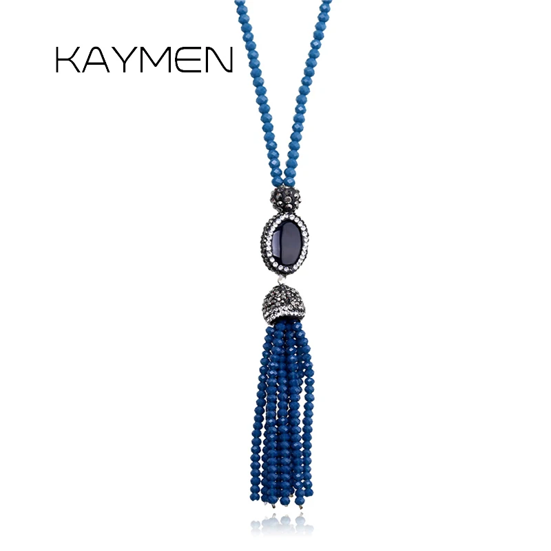 Fashion Sweater Chain Necklace Pendant for Girls Crystal Beads Rhinestones Strands Long Statement Jewelry 1644 | Украшения и