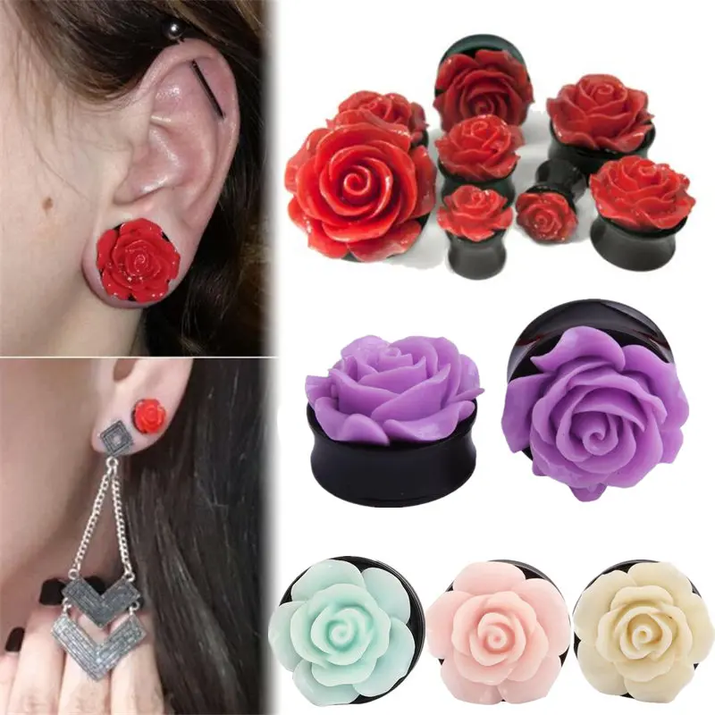 Красивая роза цветок заглушка для ушей черная акриловая вилка туннель носилки