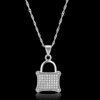women jewelry silver color padlock pendant necklace brand new cz cubic zirconia water wave chain necklace friendship gifts