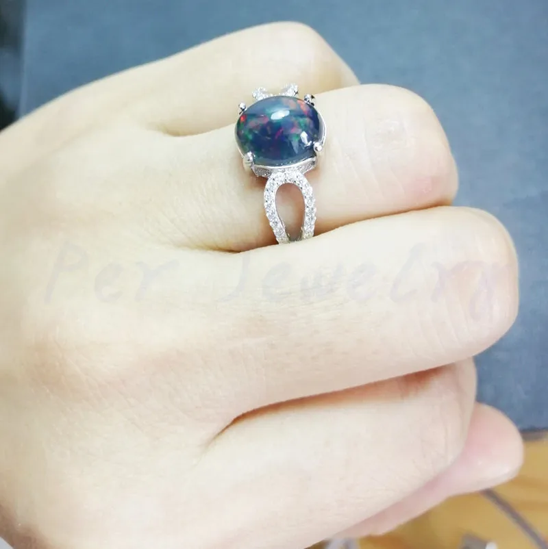 Кольцо с натуральным черным опалом,, серебро 925 пробы, 9*11 мм, 2.2ct, драгоценный камень для мужчин или женщин, хорошее ювелирное изделие# J97301