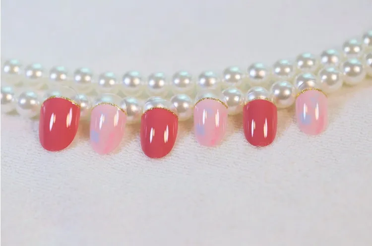 Цвет порошок Поддельные Гвозди круглый aritificial нажмите на советы персик красный