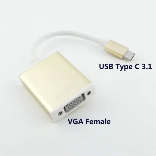 

10pcs Yellow/White USB 3.1 Type C Male USB-C to VGA Female Adapter 1080P HDTV Cable for 12" Macbook 18cm