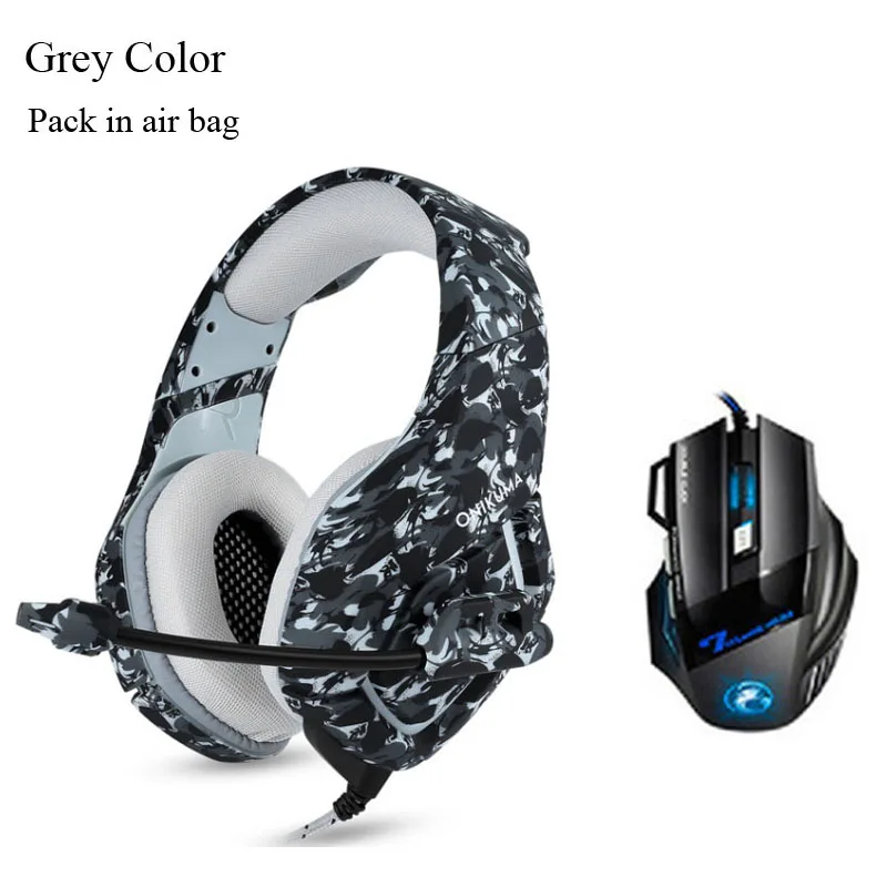 GREY NO BOX MOUSE ONIKUMA K1 камуфляжные игровые гарнитуры проводные ПК стерео наушники с микрофоном для PS4 ноутбук Xbox планшет PC Gamer - Color: GREY NO BOX MOUSE