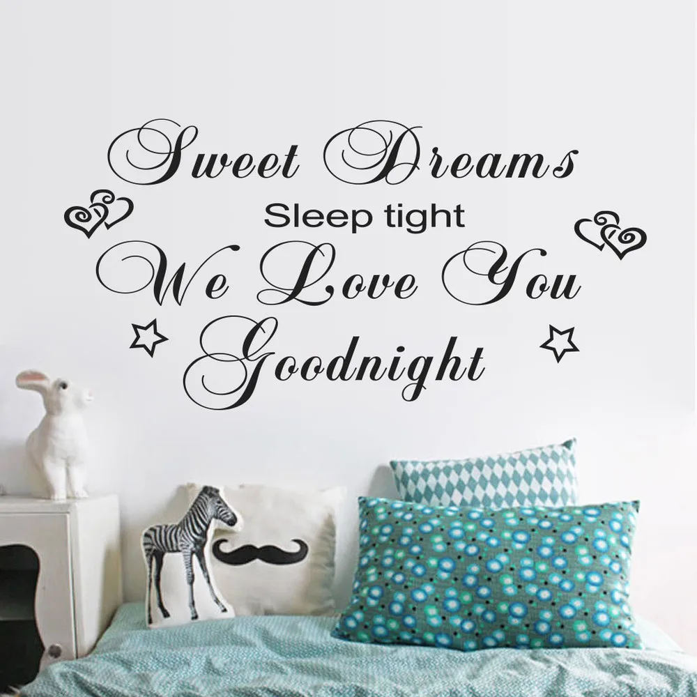 

Characters "Dreams Love Goodnight" Wall Sticker Bedroom Removable wall stickers home decor decoracion vinylBlack 57*114CM