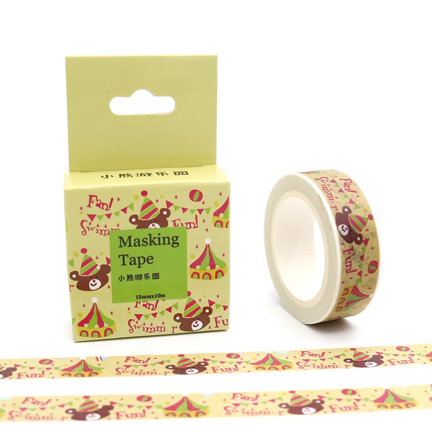 

15mm*10m Box Package Kawaii Bear Amusement Park Washi Tape Masking Tape Decorative Scrapbooking Adhesive DIY Sticker Label Tape