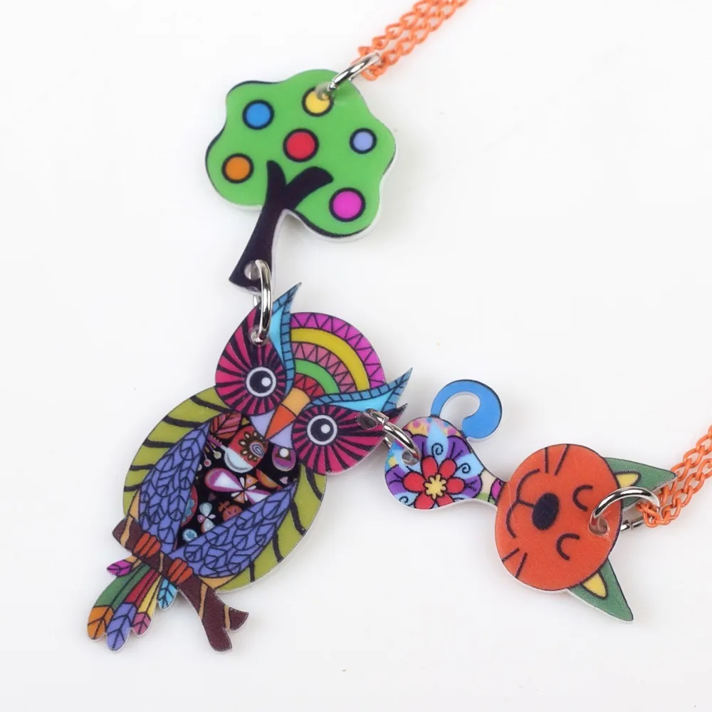 Bonsny кулон с совой акрил узор 2016 новые аксессуары весна лето милые животные дизайн