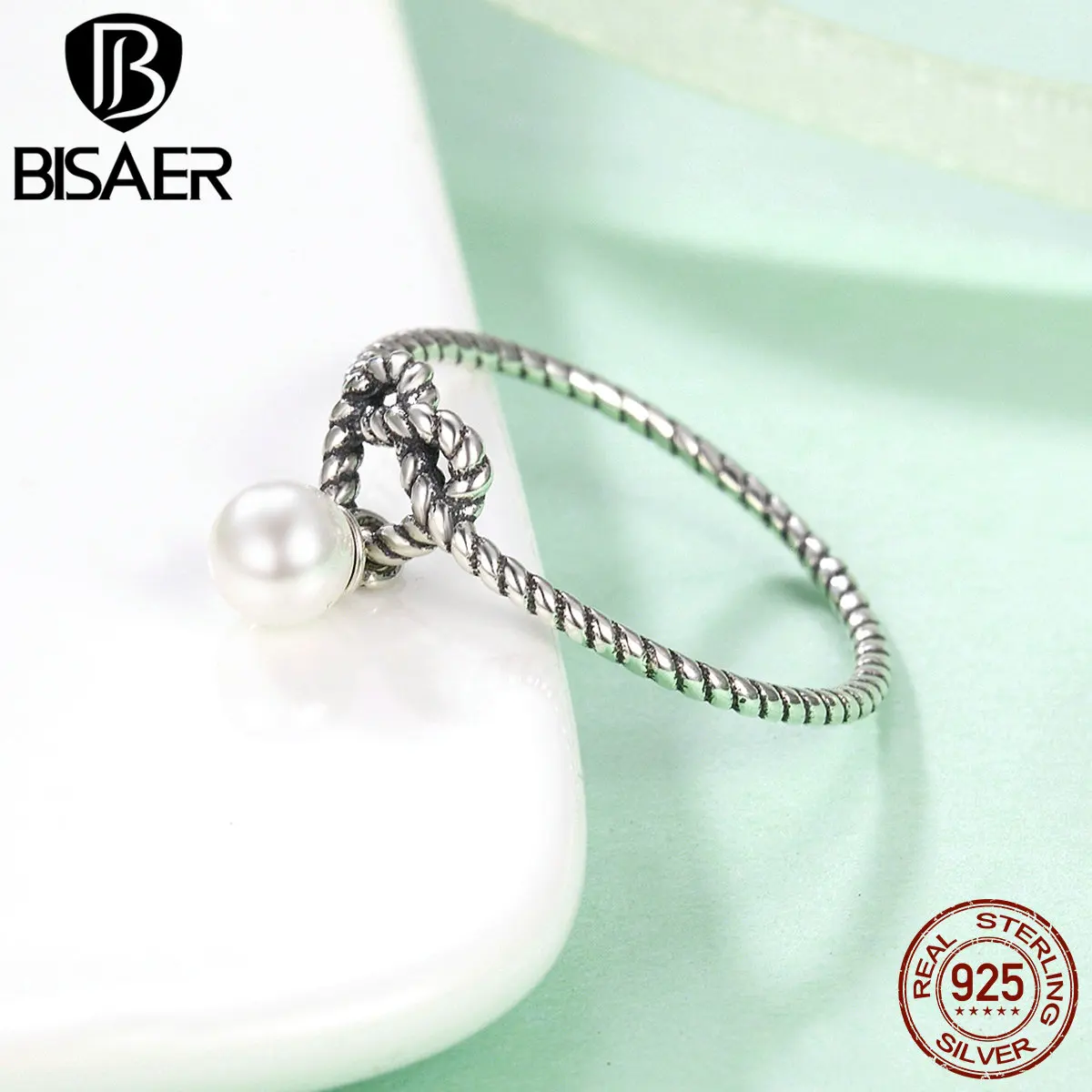 BISAER 925 пробы Серебряное кольцо на палец с узлом в виде сердца для женщин, модные подлинные оригинальные ювелирные изделия, подарок ECR163