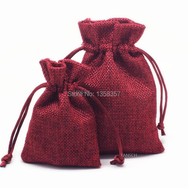 100 шт./лот оптовая продажа джутовые/льняные подарочные сумки на шнурке для