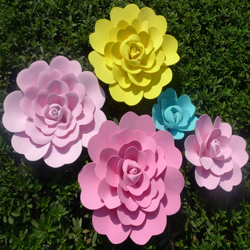 Большая Бумажная Пена Розовыми Цветами Роз 16 шт. Смешанные Размеры Этап Свадьба