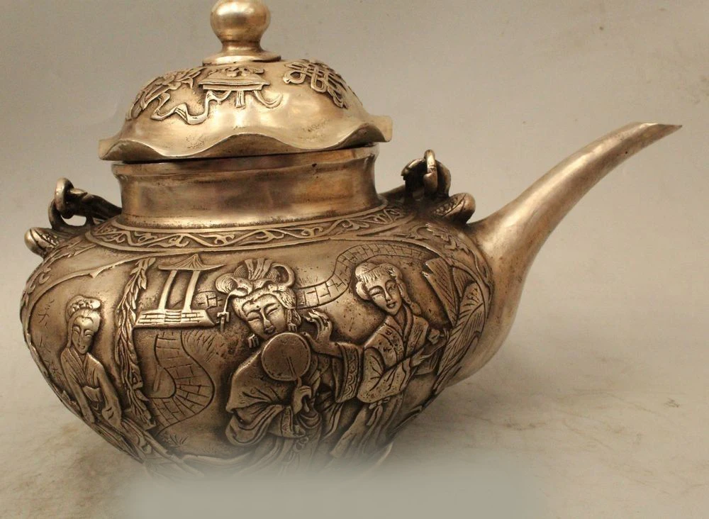 DS 9 &quotКитайский Тибет Серебряный Династия Дворец 8 сокровище Четыре Belle Вино Tea Pot