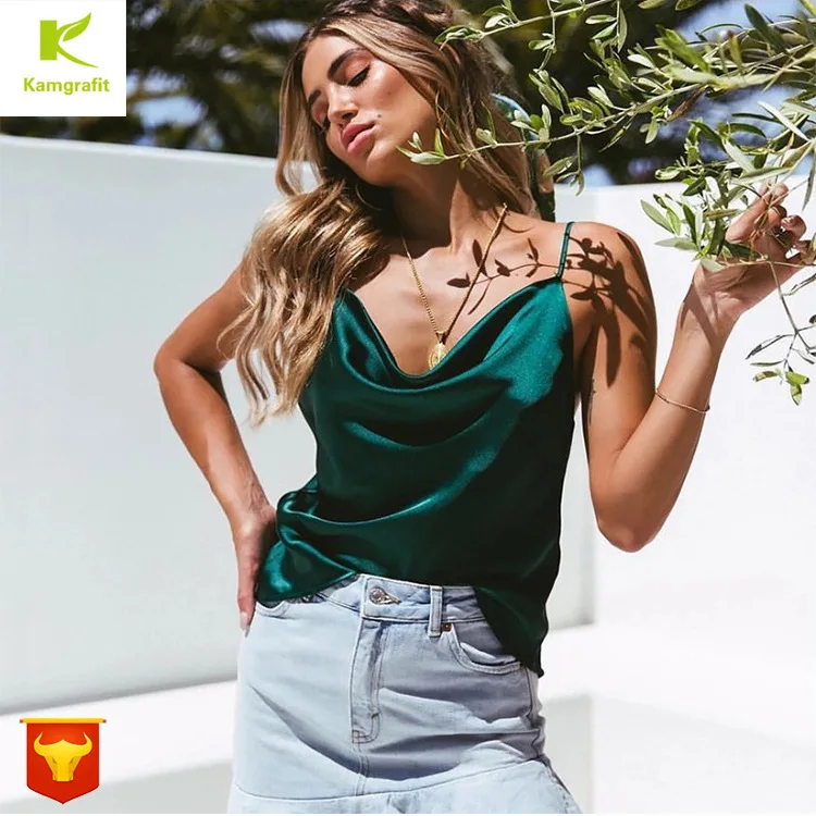 

Explosion model solid color sling vest bottoming simulation silk chiffon top sexy top plus size off shoulder top QP033