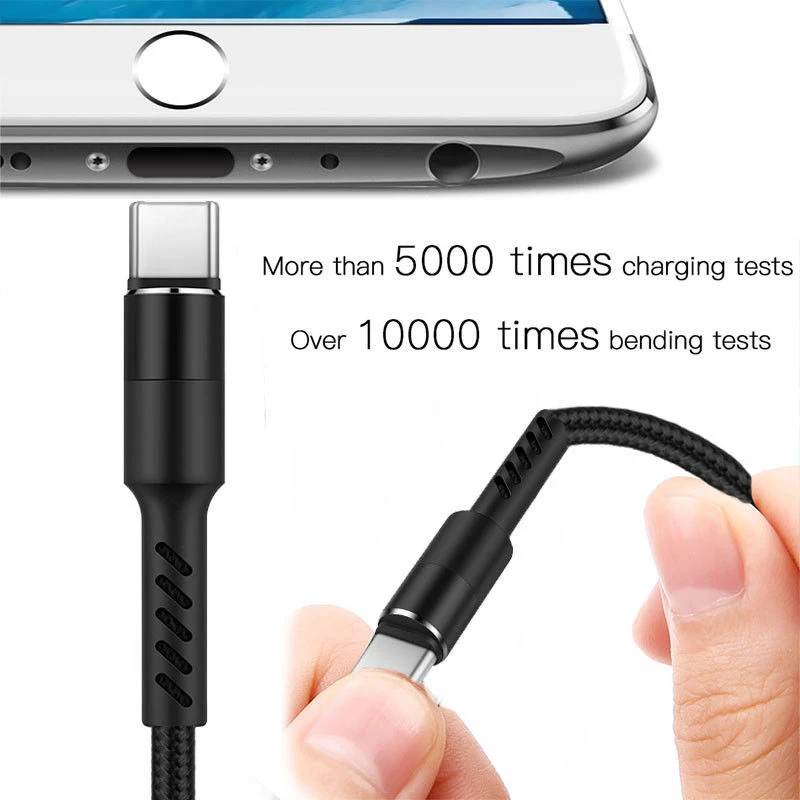 Кабель для Samsung Galaxy S9/S8/Plus/Note 8 Micro USB C iOS нейлоновое быстрое зарядное устройство