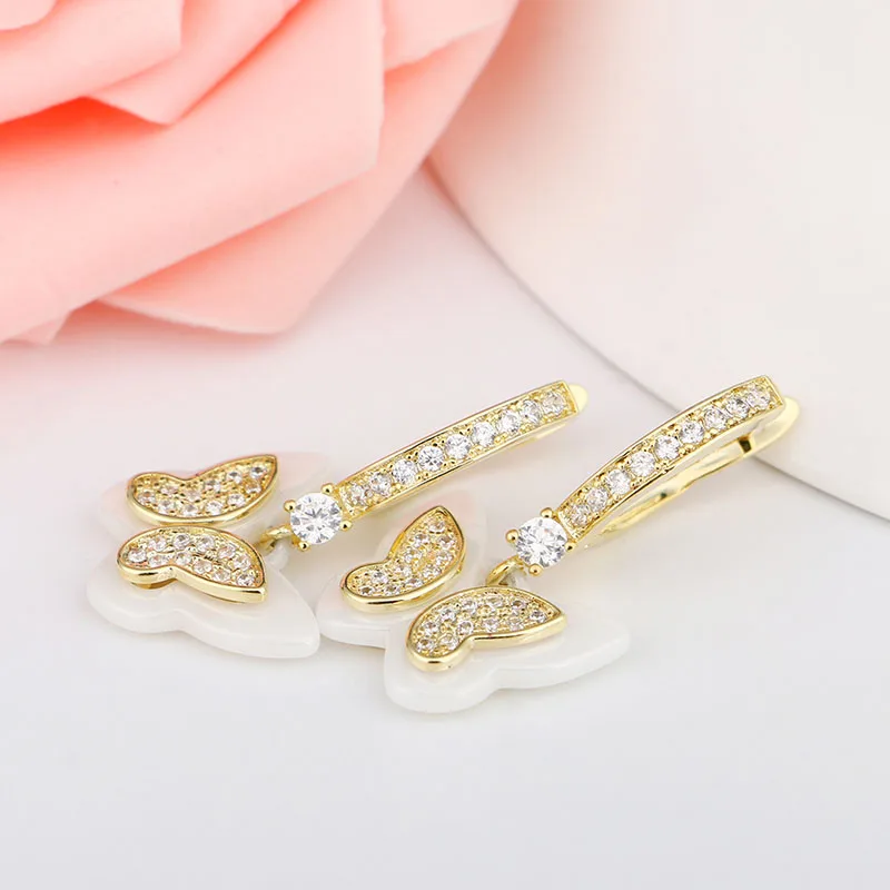 Элегантные серьги-подвески с хрустальными бабочками висячие серьги