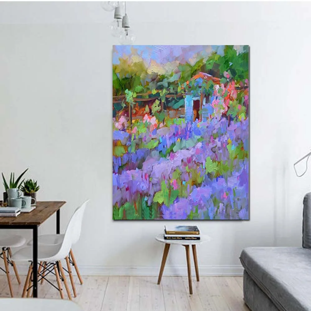

Hand Painted Modern Abstract Purple Flower Landscape Oil Painting on Canvas Flower Wall Painting For Living Room Home Wall Decor