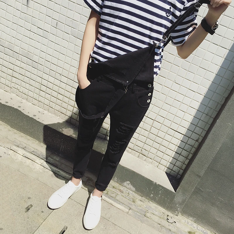 2017 Для мужчин S Комбинезон черный белый цвет осень-весна рваные узкие Комбинезоны