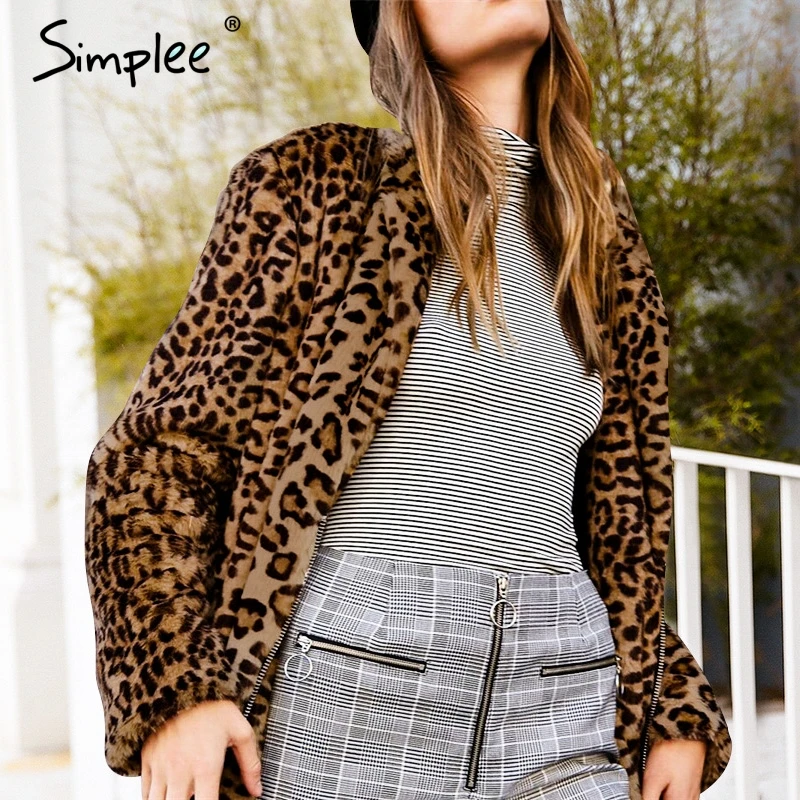 Simplee сексуальное леопардовое меховое Женское пальто из искусственного меха