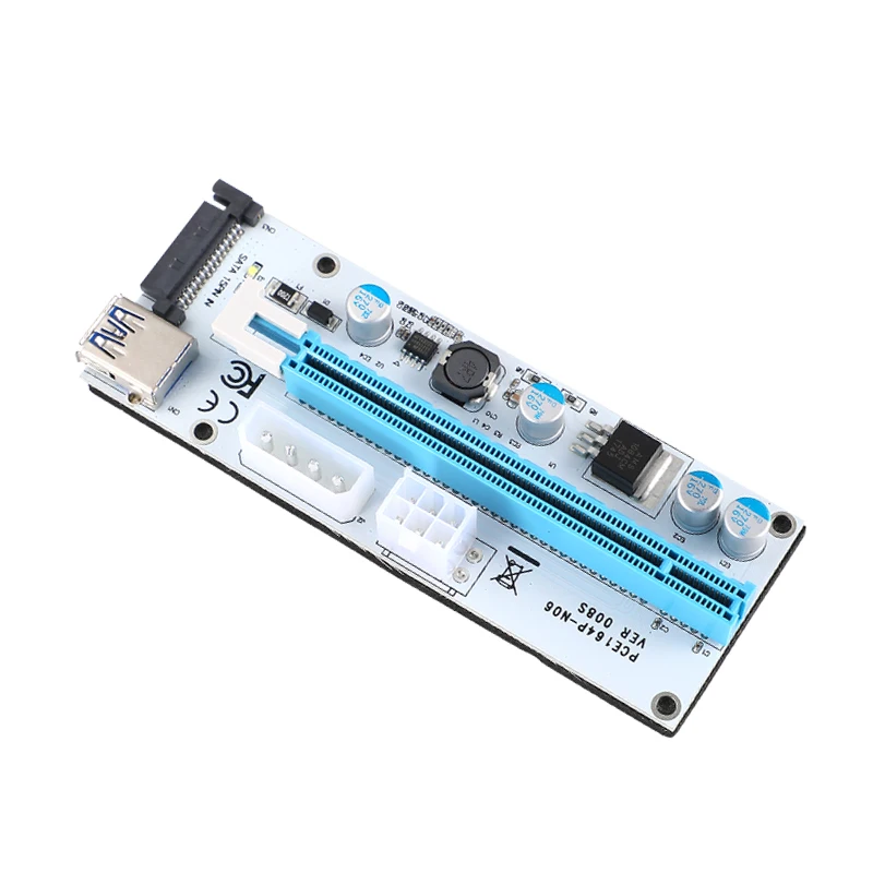 VER008S 3 в 1 Molex 4Pin SATA 6PIN PCIE PCI E Экспресс Райзер карта 008s 1x до 16x USB 0 для майнинга