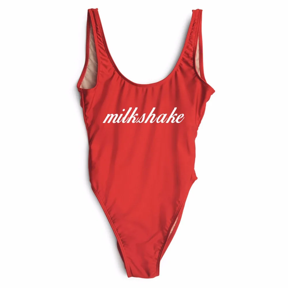 

swimwear high cut women sexy bathing suits MILKSHAKE funny letter print one-piece bodysuits Jumpsuits Rompers beachwear