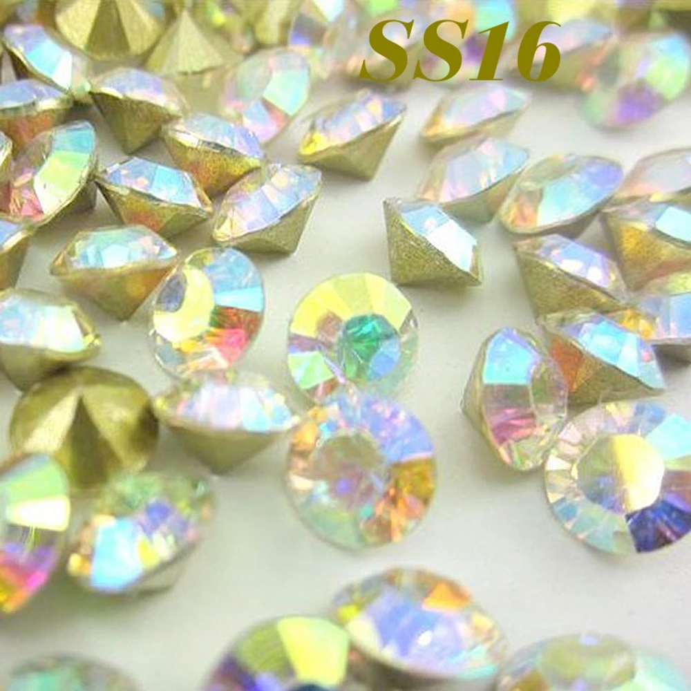Бесплатная доставка 720 шт. (5 грубых) SS16 прозрачный AB/Crystal AB Смола Стразы с острым