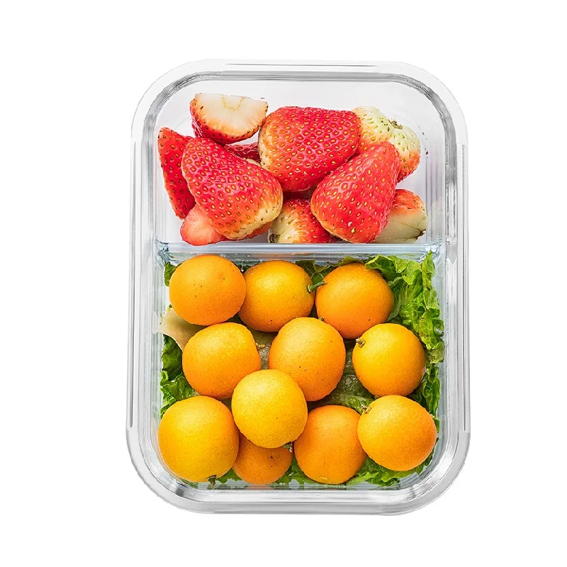 Microwavable стеклянный Ланч-бокс с разделителем, крышкой, сумкой; приготовление еды стеклянные контейнеры для хранения продуктов с 2 отсеками; ланч-контейнер