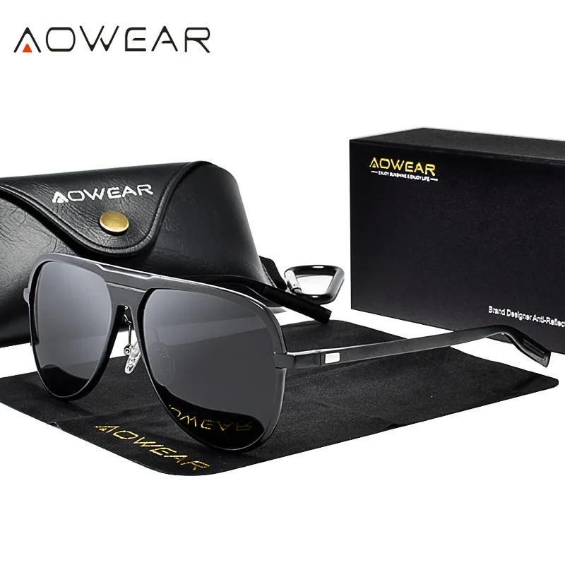 AOWEAR, Ретро стиль, солнцезащитные очки, мужские, поляризационные, алюминиево-магниевое покрытие, зеркальные очки, Роскошные, брендовые, дизайнерские, солнцезащитные очки для мужчин, M8675