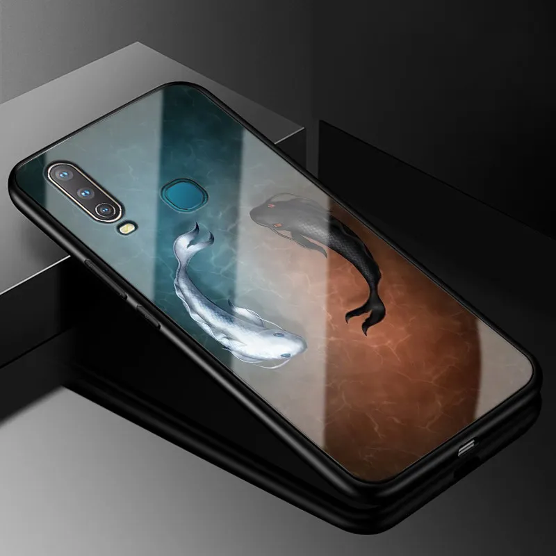 ДЛЯ VIVO Y17 чехол PC Пластиковый стеклянный чехол для телефона черный ТПУ бампер чехол для Vivo Y17 Y 17 Y15 Vivo 1902 Y12 Y3 Y 12 чехол