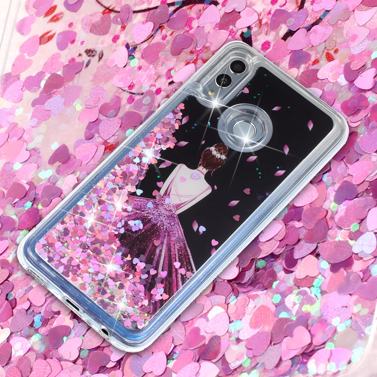 Y7 2019 Case on for Huawei Fashion Girl Quicksand Glitter Liquid Phone For Cover Coque |