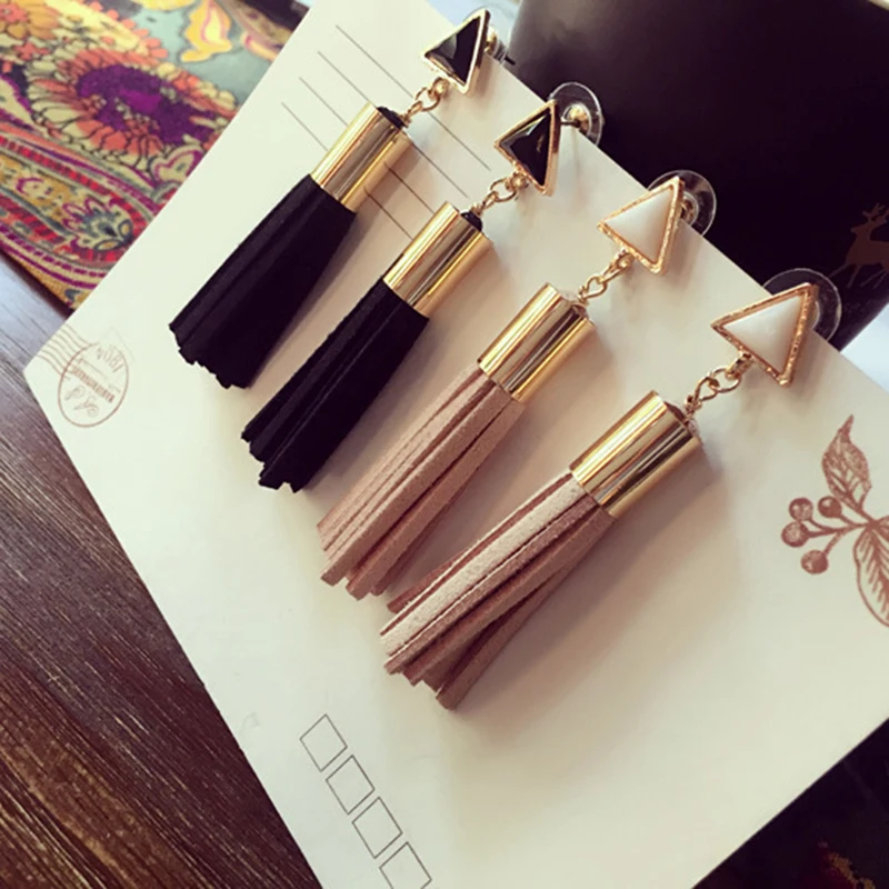 Винтажные треугольные серьги подвески из искусственной замши длинные висячие