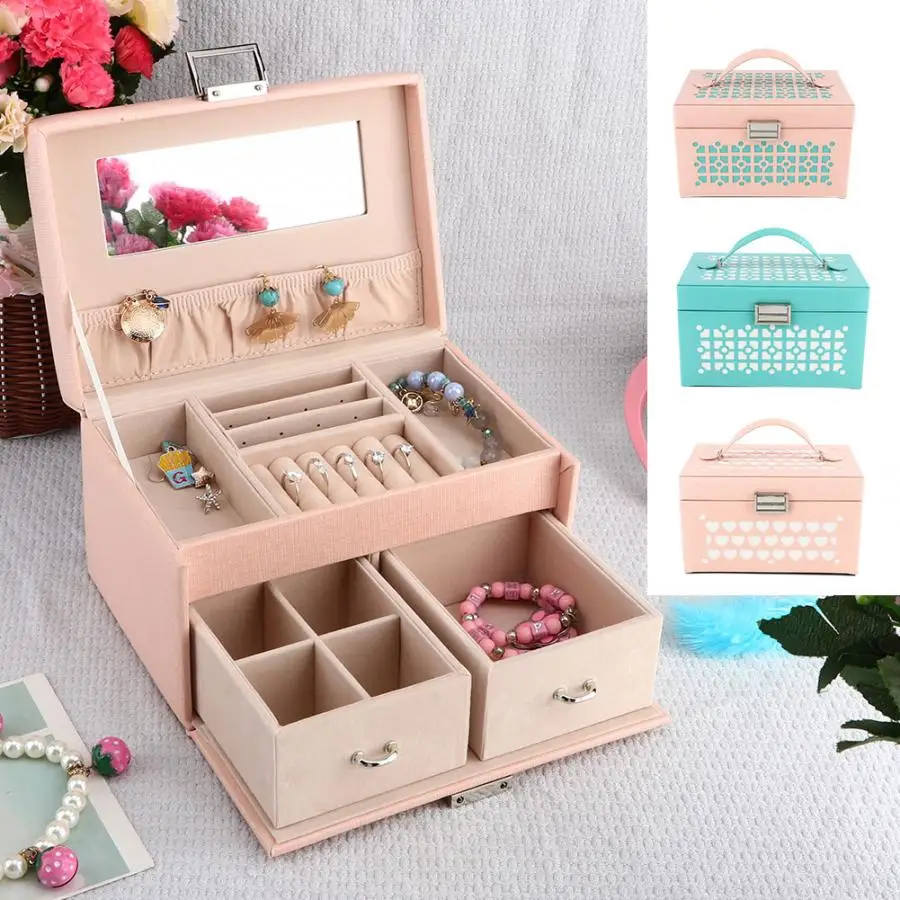 Портативный Большой футляр для ювелирных изделий из ПУ кожи органайзер хранения