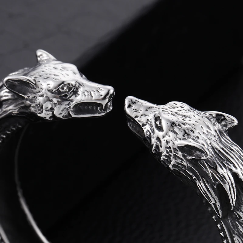 Тяжелый браслет из нержавеющей стали 316L голова волка дракона мужские браслеты и