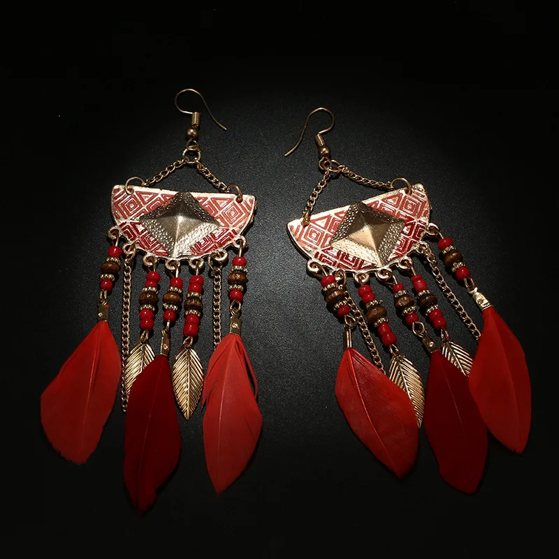7 видов цветов богемные длинные серьги-капли 11 см с перьями женские серьги в виде