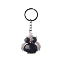 vintage keychain owl black onyx crystal pendant keyring for women and men goodluck bag charm car key ring holder