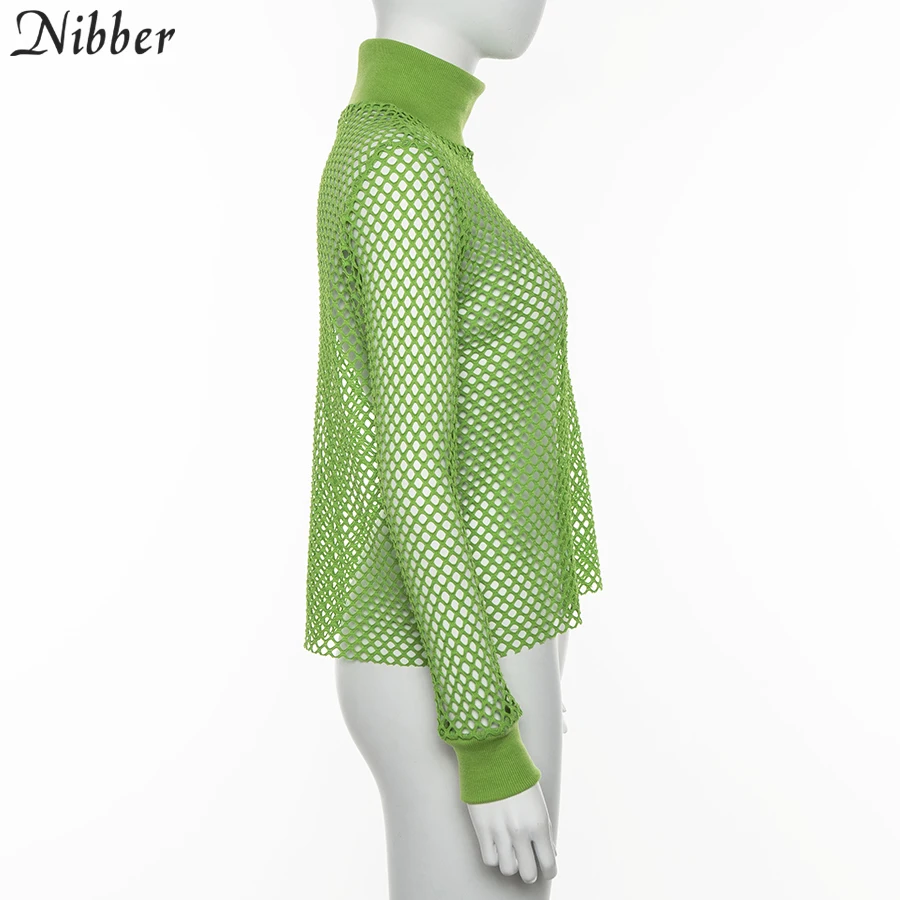 Nibber, весна-осень, сетчатые топы с полым длинным рукавом, женские футболки,, модные, дикие, уличные, повседневные, свободные, вязаные футболки, mujer