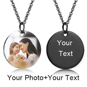 Custom Black Round День матери, круглое ожерелье в форме сердца, именная табличка на заказ, фото, Золотая цепочка, ожерелье для женщин и мужчин, Индивидуальные ювелирные изделия - Окраска металла: Custom Black Round