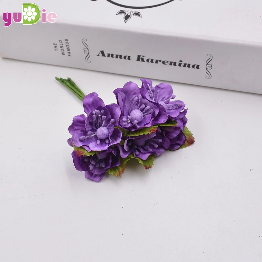 Dark purple Шелковый цветок, 6 шт./партия, искусственный цветок для свадьбы, украшение для дома, букет невесты ручной работы, искусственный цветок вишни - Цвет: Dark purple
