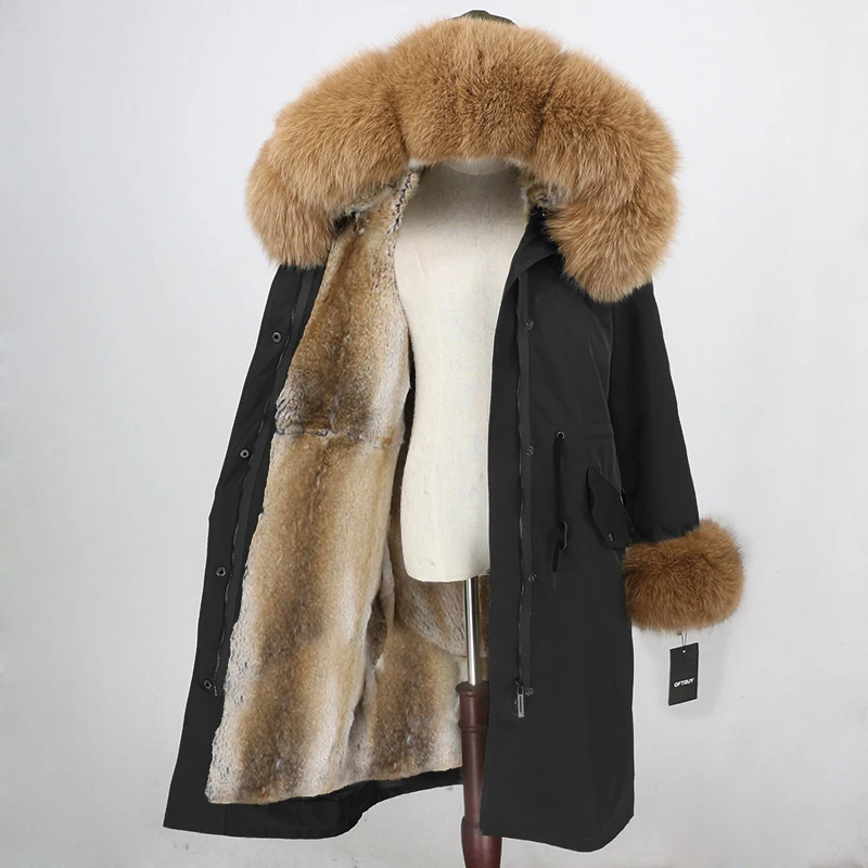 black camel OFTBUY X-long Parka водонепроницаемое пальто натуральный мех зимняя куртка женская натуральный Лисий мех воротник капюшон манжеты подкладка из натурального кроличьего меха Повседневная - Цвет: black camel