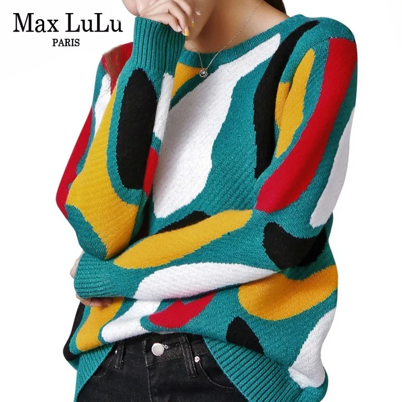 Женский хлопковый трикотажный пуловер Max LuLu повседневный дизайнерский свитер в