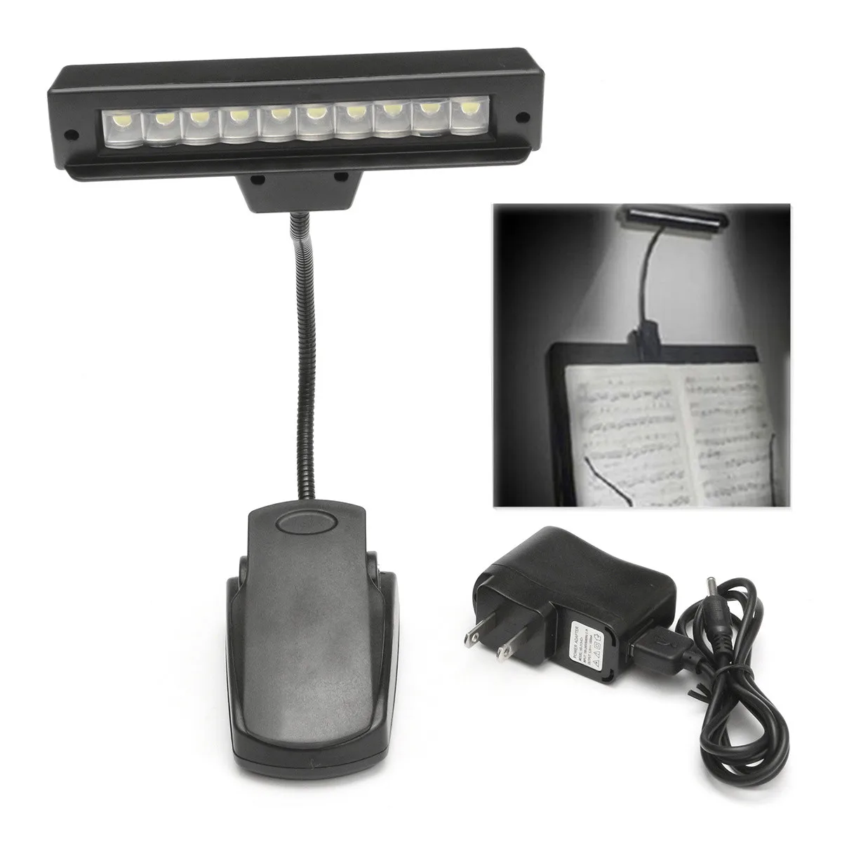 10LED клип на музыку световые стойки портативный гибкий USB Перезаряжаемый фортепиано спектр лампа для чтения музыка Стенд Настольный свет