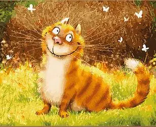 Кошка улыбка на траве окраска животных по номерам Искусство Холст Картина