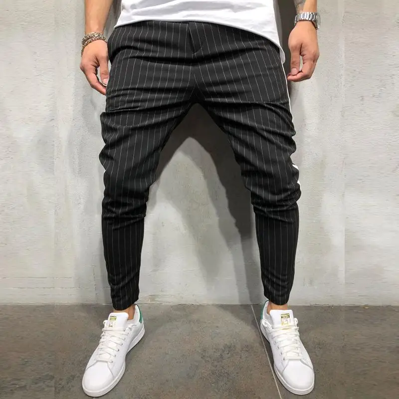Мужские лодыжки брюки уличная сторона полосы клетчатые случайные Slim Fit