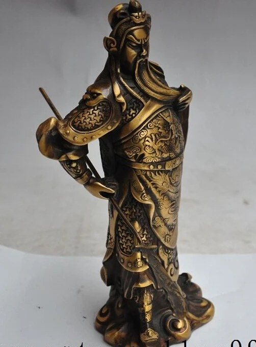 9 &quotКитайский Бронзовый воин Голова Дракона меч стенд Guan gong GuanYu Бог Статуя|statues